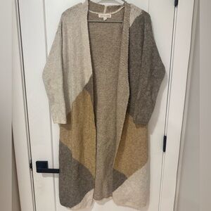 Cozy Colorblock Cardigan in Cream, Gray, and Tan